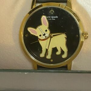 NEW Kate Spade French Bulldog Black and Gold Watch